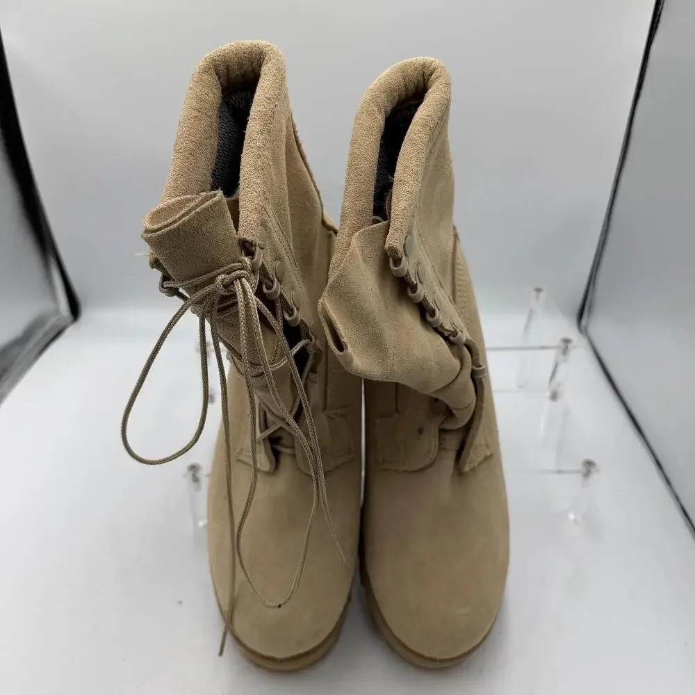 Suede Military Combat Boots Mens Size 6.5 Beige Vibram Mid Calf Lined Work